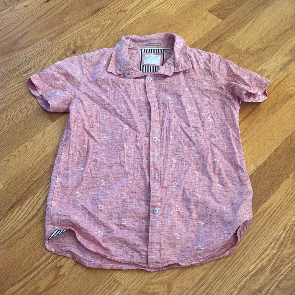 Pink Short Sleeve Button-Up Shirt (Size 11/12)